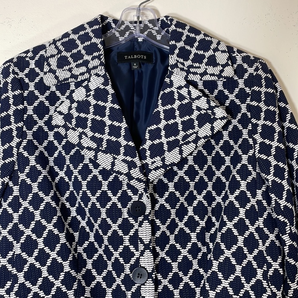 NWT. Talbots 8 Navy White Tweed Three-Button Blazer. - Picture 3 of 11